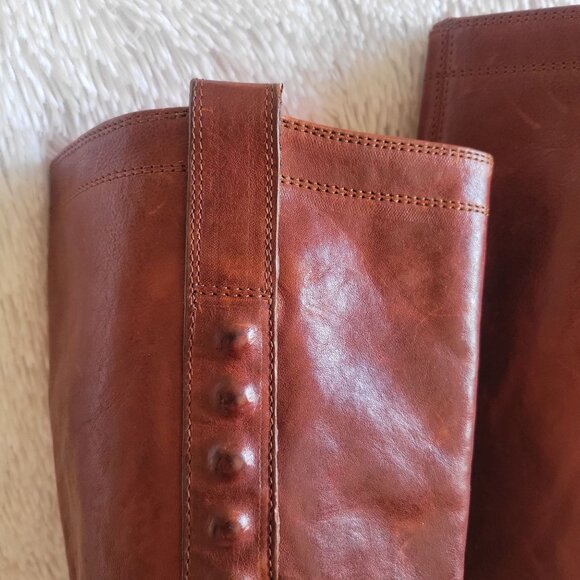 Frye Boots Paige Stud Cognac Leather Riding 7.5B 76121 Tall Pull-on Women - Picture 8 of 12